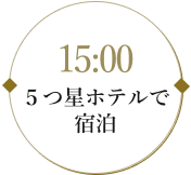 15:00 ５つ星ホテルで宿泊